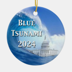 2024 års val av blå tsunami julgransprydnad keramik