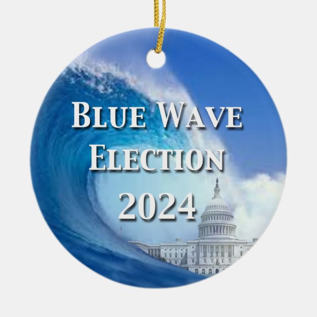 2024 års val av blå våg julgransprydnad keramik (Framsidan)