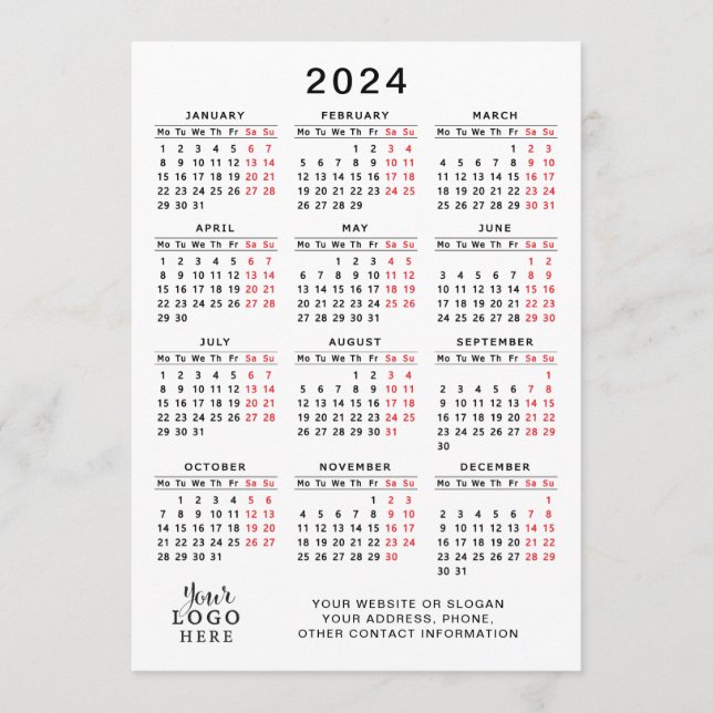 2024 års veckokalender, vit, svart, minimal program (Framsida)