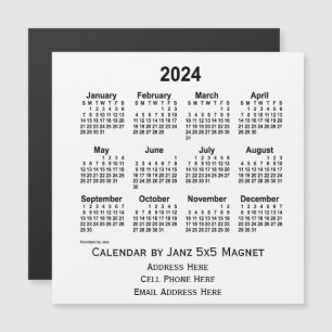 2024 års vita affärskalender från Janz 5x5 Magnet