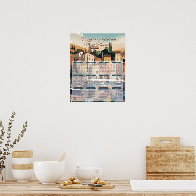 2024 Årstidskalender för kuststad Poster (Kök)