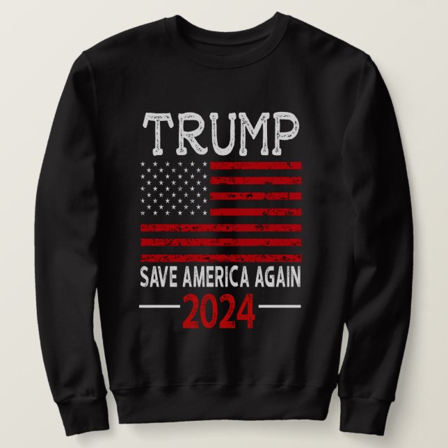 2024 Återigen, USA flagga Lång Ärmad Tröja (Design framsida)