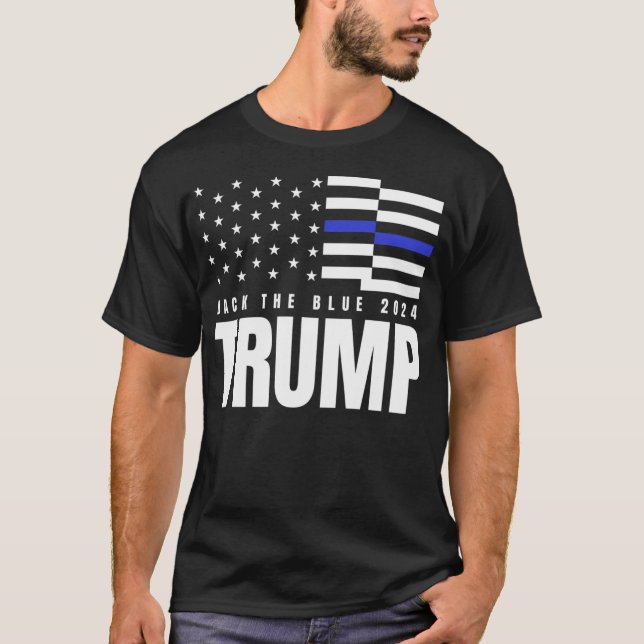 2024 Bakåt den blå tunna amerikanska Flagga T Shirt (Framsida)