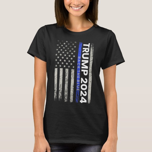 2024 Bakåt den blå tunna blå polisen i Amerika T Shirt (Framsida)