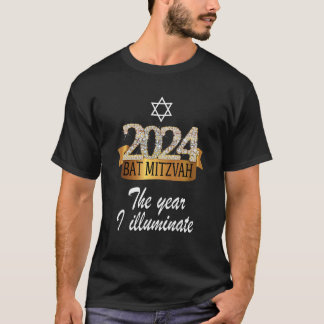 2024 Bat mitzvah offert för Festive Black Gult T Shirt