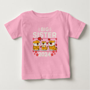 2024 Big Sister Tiger Kärlek Hearts T Shirt