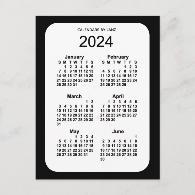 2024 Black 6 Month Mini Calendar från Janz Vykort (Framsida)