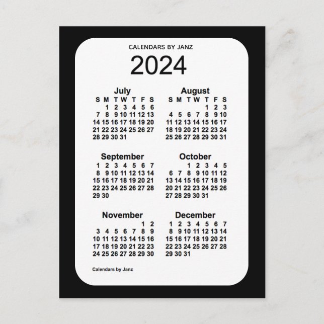 2024 Black 6 Month Mini Calendar från Janz Vykort (Framsida)