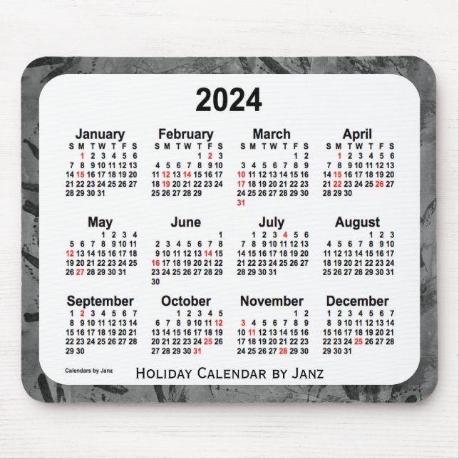 2024 Black Helgdag Art Calendar av Janz Mouse Pad Musmatta (Framsidan)