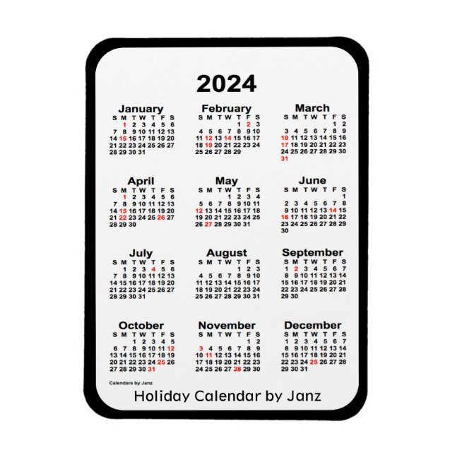 2024 Black Helgdag Calendar av Janz Magnet (Vertikal)