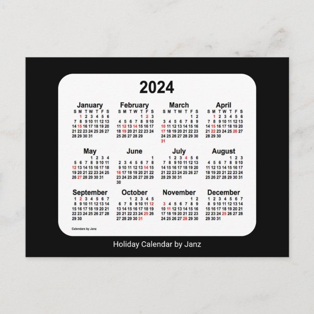 2024 Black Helgdag Mini Calendar av Janz Helg Vykort (Framsida)