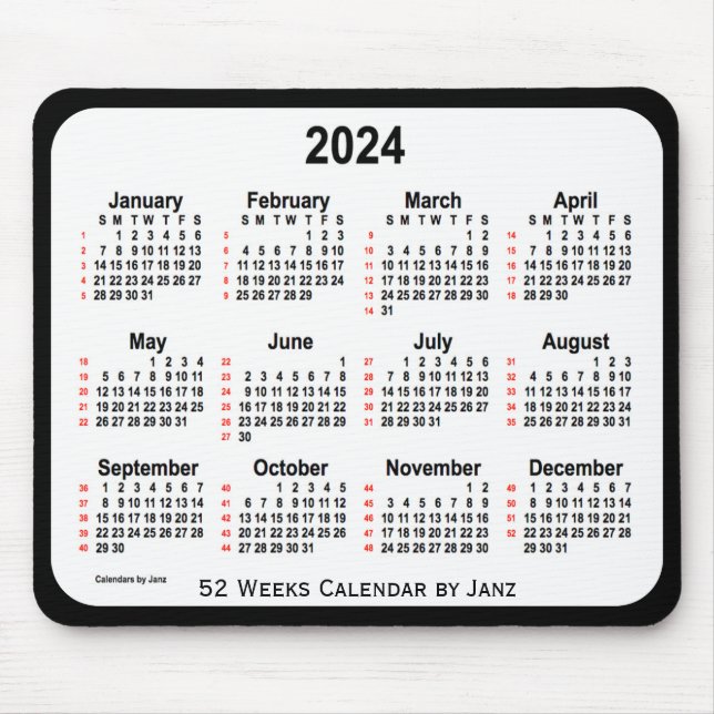 2024 Black Two Tone 52 Weeks-kalender från Janz Musmatta (Framsidan)