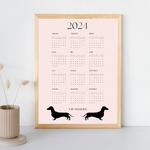 2024 Blek Rosa Dachshund Silhouette Calendar Poster