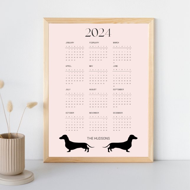 2024 Blek Rosa Dachshund Silhouette Calendar Poster (Skapare uppladdad)