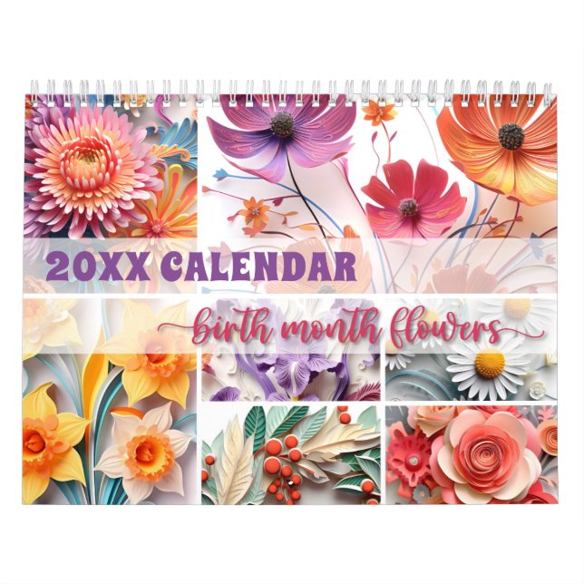 2024 Blommigt Kalenderns födelsemånadsblommor Papp Kalender (Omslag)