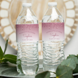 2024 Burgundy Glitter Drip Studentfest Vattenflaskor Etikett