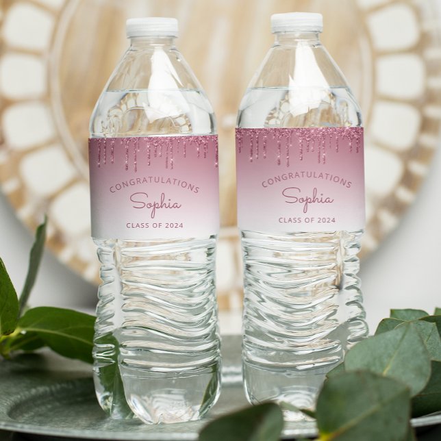 2024 Burgundy Glitter Drip Studentfest Vattenflaskor Etikett (Skapare uppladdad)