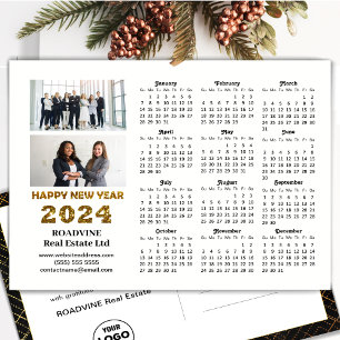 2024 Business 2 Photo Modern Guld-skriptkalender Helg Vykort