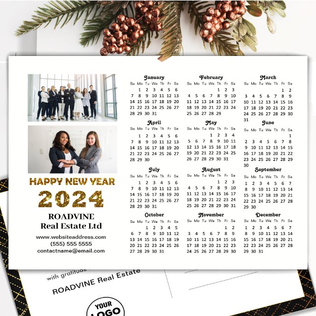 2024 Business 2 Photo Modern Guld-skriptkalender Helg Vykort (Skapare uppladdad)
