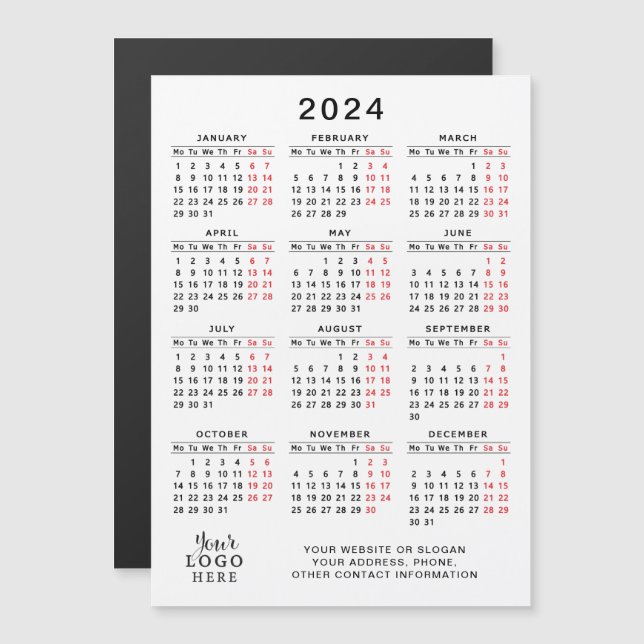 2024 Business Logotyp Calendar Magnet White Black  (Fram/baksida)