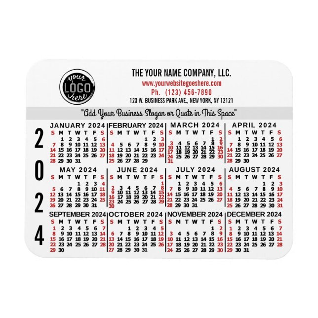 2024 Calendar Anpassningsbar Business Logotyp Namn Magnet (Horisontell)
