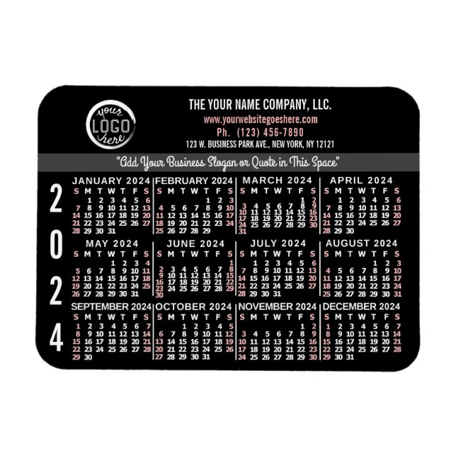 2024 Calendar Anpassningsbar Business Logotyp Namn Magnet (Horisontell)