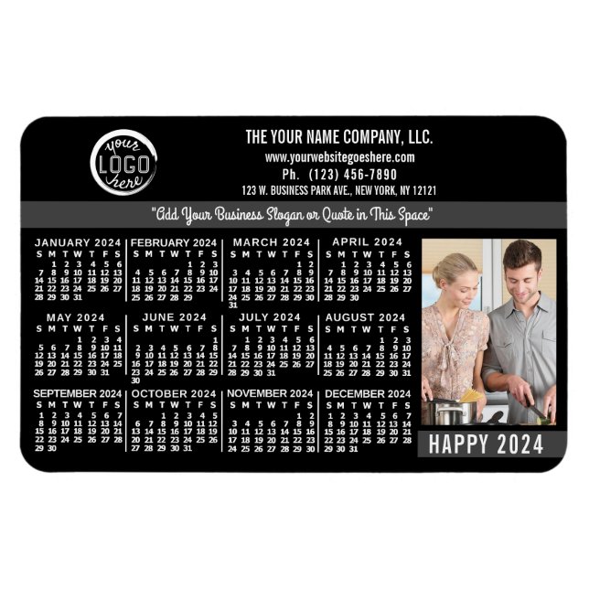 2024 Calendar Anpassningsbar Business Logotyp Namn Magnet (Horisontell)
