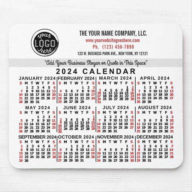 2024 Calendar Anpassningsbar Business Logotyp Namn Musmatta (Framsidan)