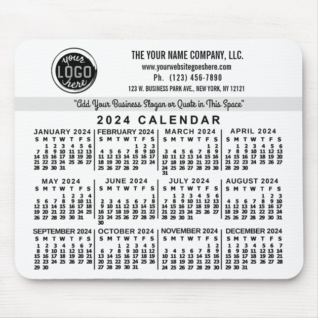 2024 Calendar Anpassningsbar Business Logotyp Namn Musmatta (Framsidan)