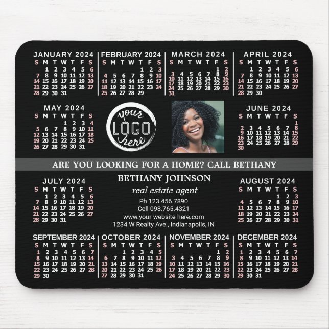 2024 Calendar Anpassningsbar Business Logotyp Phot Musmatta (Framsidan)
