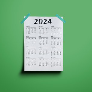 2024 Calendar Black and White Simple Magnetic Invi
