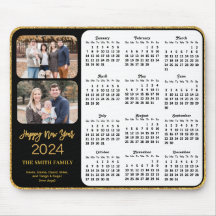 2024 Calendar Black Guld Script 2-familjfoto