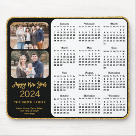 2024 Calendar Black Guld Script 2-familjfoto Musmatta