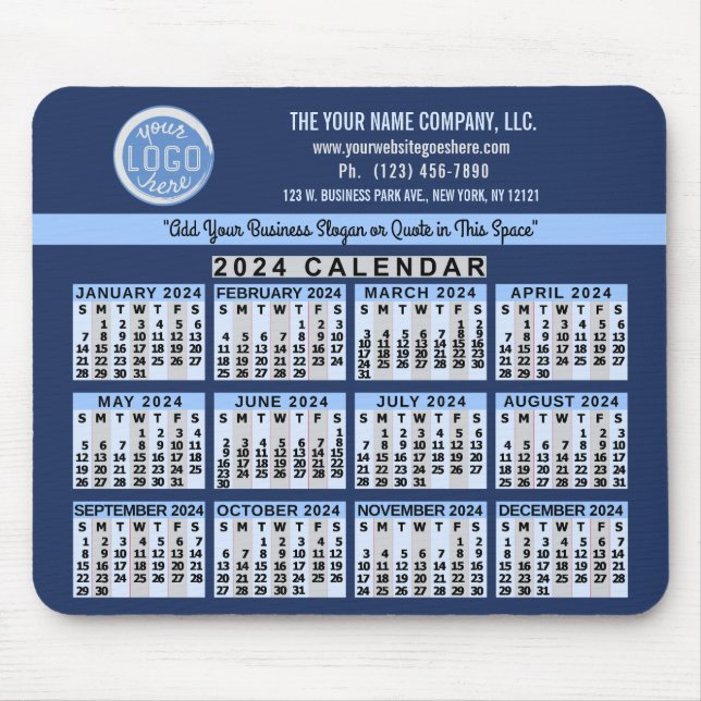 2024 Calendar Blue Easy Anpassningsbar Business Lo Musmatta (Framsidan)