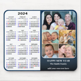 2024 Calendar Blue Family Photo Collage US Helgdag Musmatta