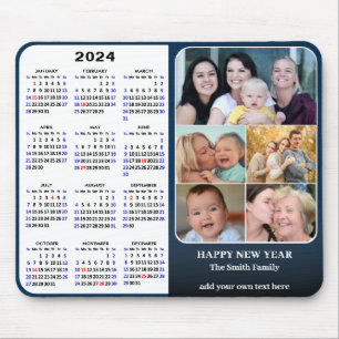 2024 Calendar Blue Family Photo Collage US Helgdag Musmatta
