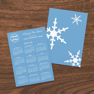 2024 Calendar Business Logotyp Light Blue Snowflak Julkort