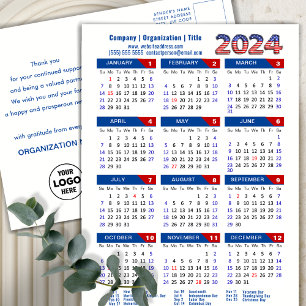 2024 Calendar Business Logotyp US Patriotic Blue R Helg Vykort