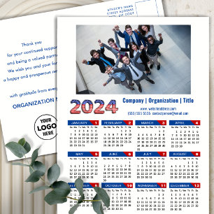2024 Calendar Business Logotyp US Patriotic Blue R Helg Vykort
