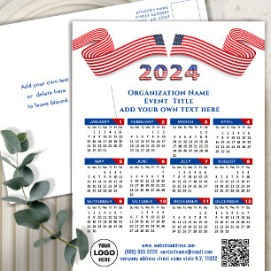2024 Calendar Business Logotyp US Patriotic Blue R Helg Vykort