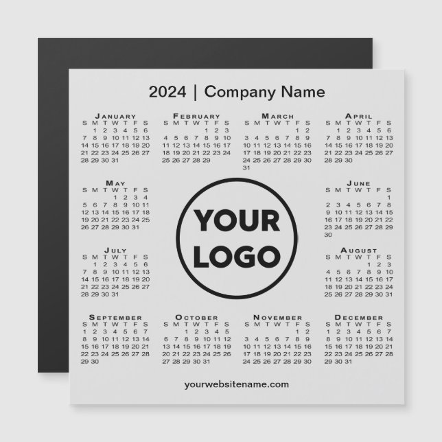 2024 Calendar Company Logotyp on Light Grått Magne (Fram/baksida)