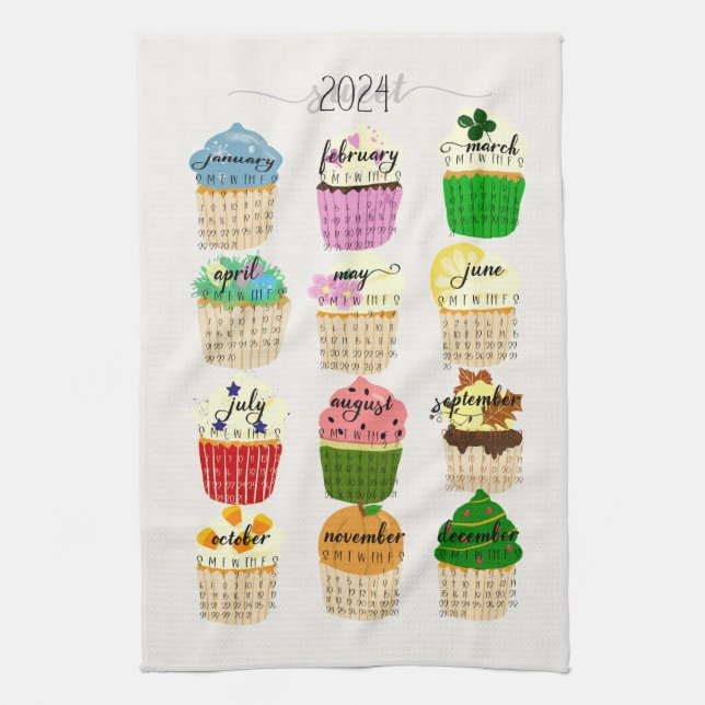 2024 Calendar Cuptårta Kitchen Tea Towel Kökshandduk (Vertikal)