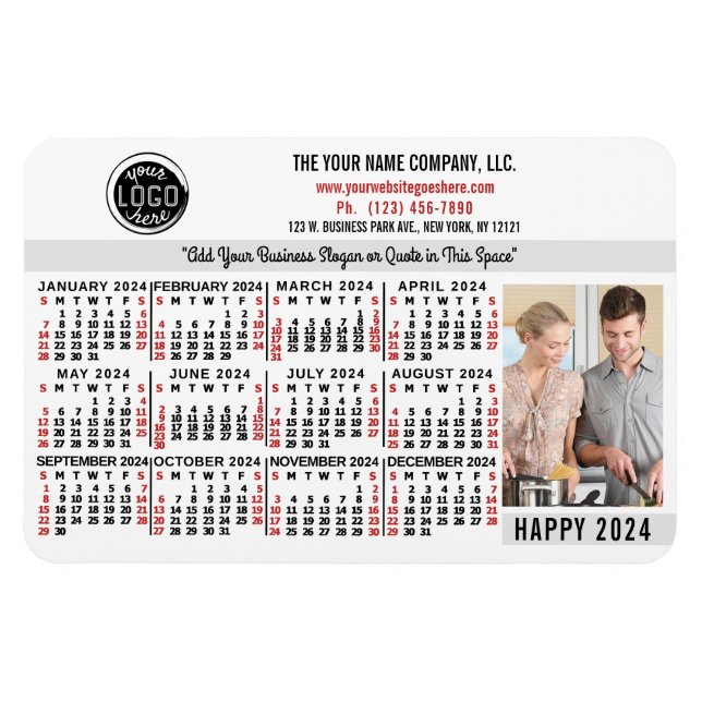 2024 Calendar Easy Anpassningsbar Business Logotyp Magnet (Horisontell)