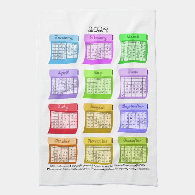 2024 Calendar Fabric Bolts Fabric-teckensnitt Kökshandduk (Vertikal)