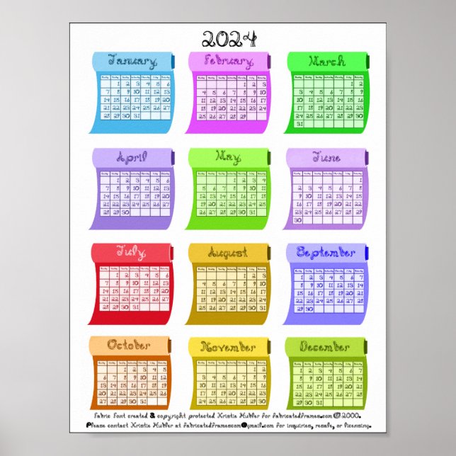 2024 Calendar Fabric Bolts Fabric-teckensnitt Poster (Framsidan)