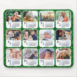 2024 Calendar Grönt Glitter Family Photo Collage Musmatta