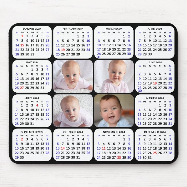 2024 Calendar Modern Black 4 Family Photo Simple Musmatta (Framsidan)