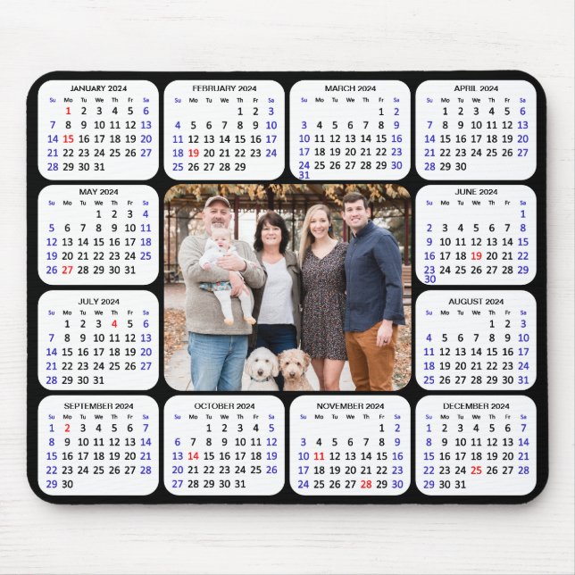 2024 Calendar Modern Black 4 Family Photo Simple Musmatta (Framsidan)