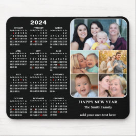 2024 Calendar Modern Black 5 Family Photo Collage Musmatta