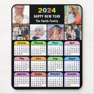 2024 Calendar Modern Black 6 Family Photo Collage Musmatta